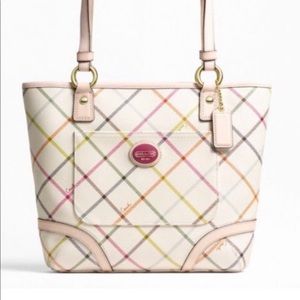 Coach Peyton Tattersall Stripe Tote Shoulder Bag